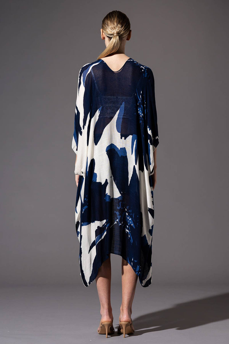 Sweeping Floral Kimono: Navy