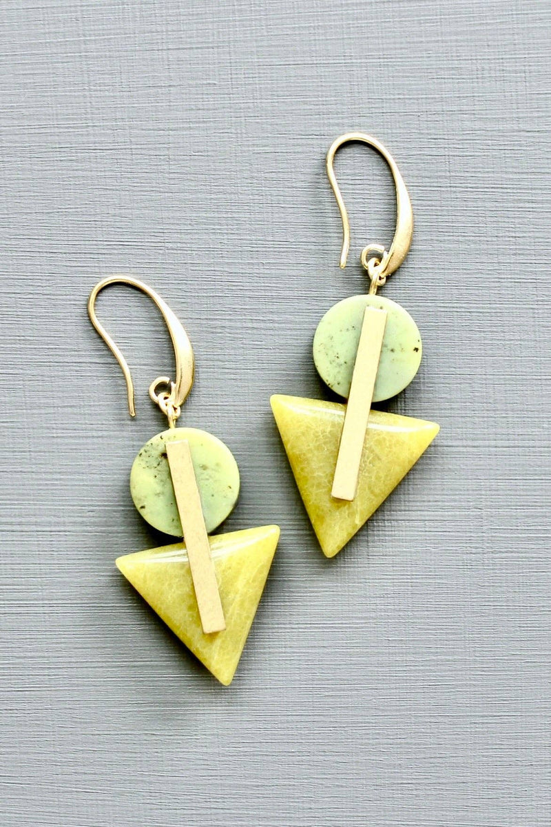 Green Jasper and Jade Geometric Earrings
