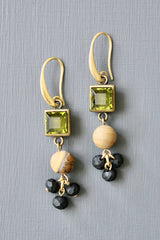 Olivine Glass and Black Cluster Earrings
