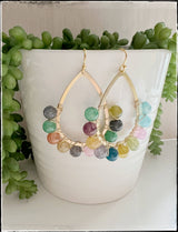 Teardrop Hoop Gemstone Bead Dangle Earrings Agate Multicolor