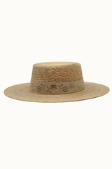 Palm Leaf Boater with Tonal Nude Floral Band