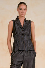 Black Wash Vest Cinched Waist