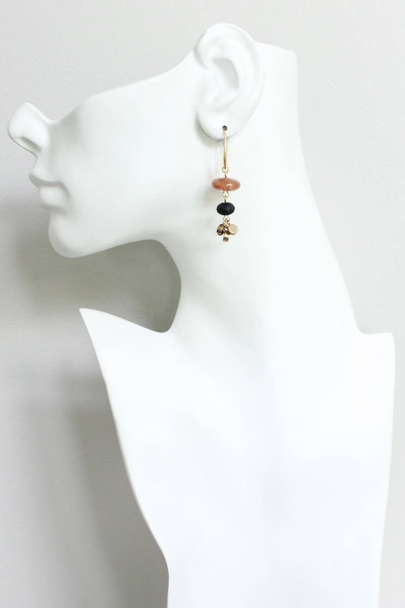 Carnelian Disc and Brass Earrings
