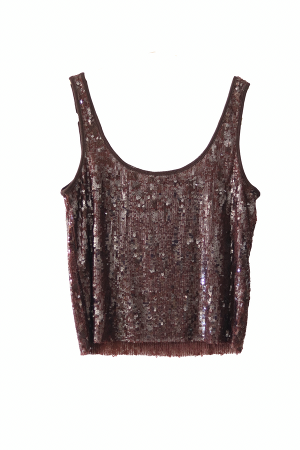 Dark Chocolate Round Neck Sequin Tank Top