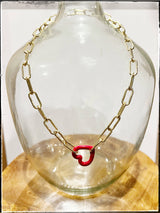 Gold Paperclip Chain Charm Necklace Pendant Carabiner Heart
