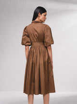 Brown Midi dress with button closure at front