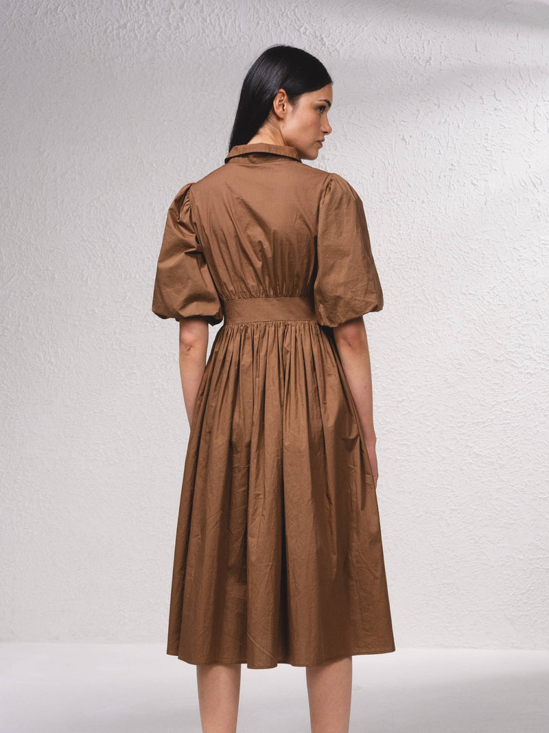 Brown Midi dress with button closure at front