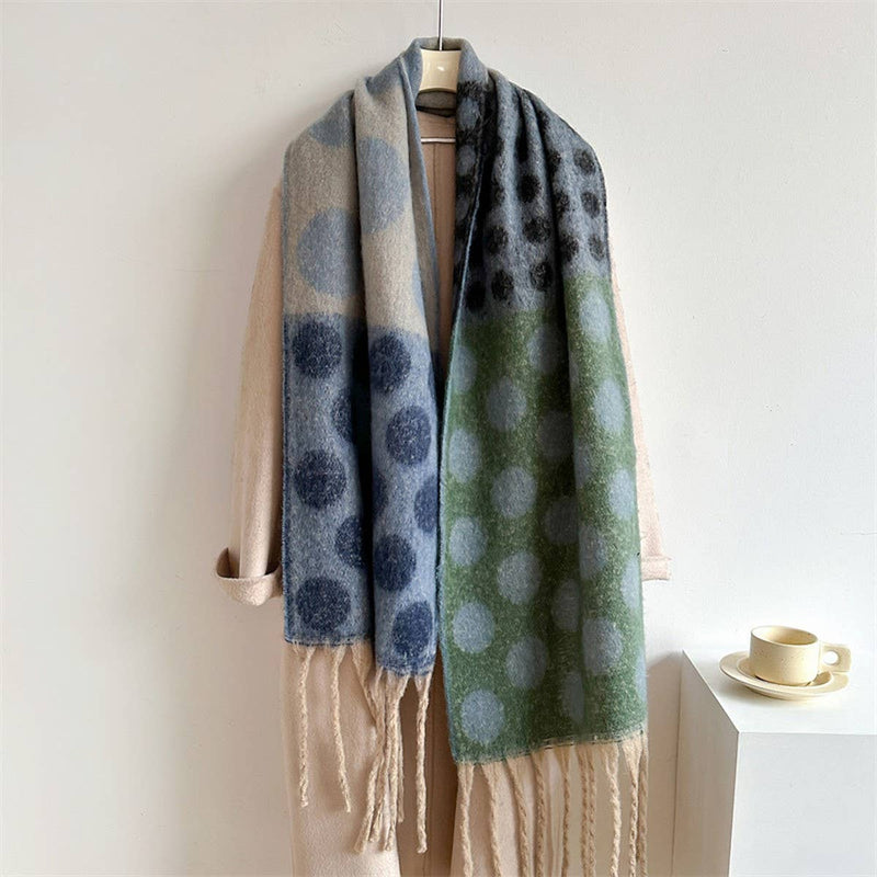 Retro Polka Dot Wool-Like Thick Scarf Shawl