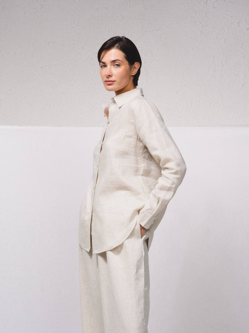 Beige Long sleeve linen shirt
