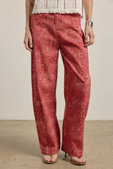Red Washed Bandana Print Wide Leg Pants