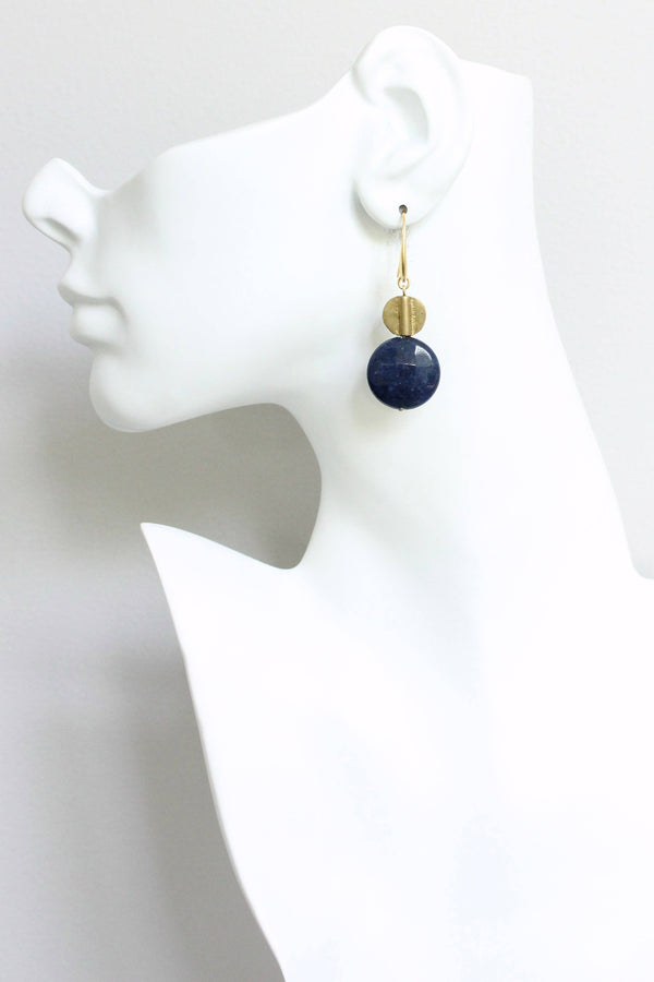 Navy and Brass Dangle Earrings