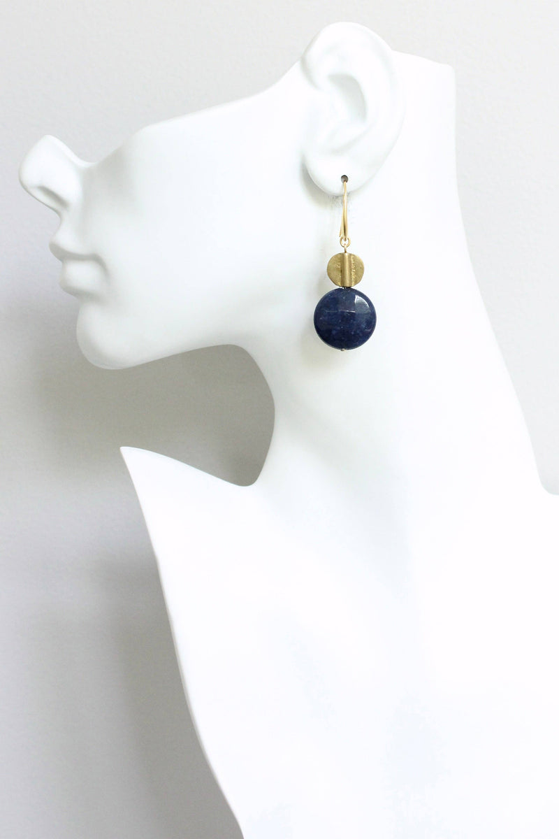 Navy and Brass Dangle Earrings