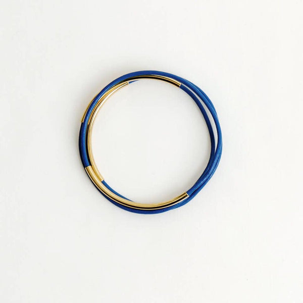 Leather and Metal Bar Bangles: Olive