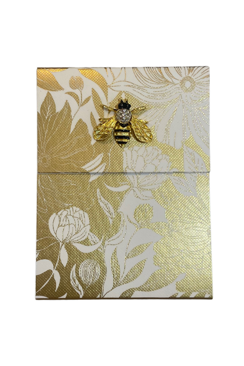 Luxe Botanical-White Dahlias Bee Brooch Notepad