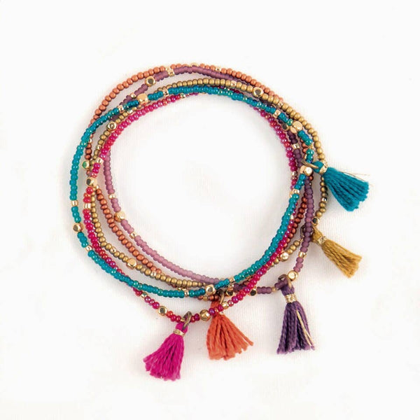 Tassel Bracelet Set of Five: Moroccan Multi