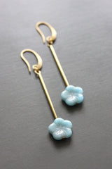 Blue Czech Glass Flower Earring
