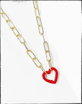 Gold Paperclip Chain Charm Necklace Pendant Carabiner Heart