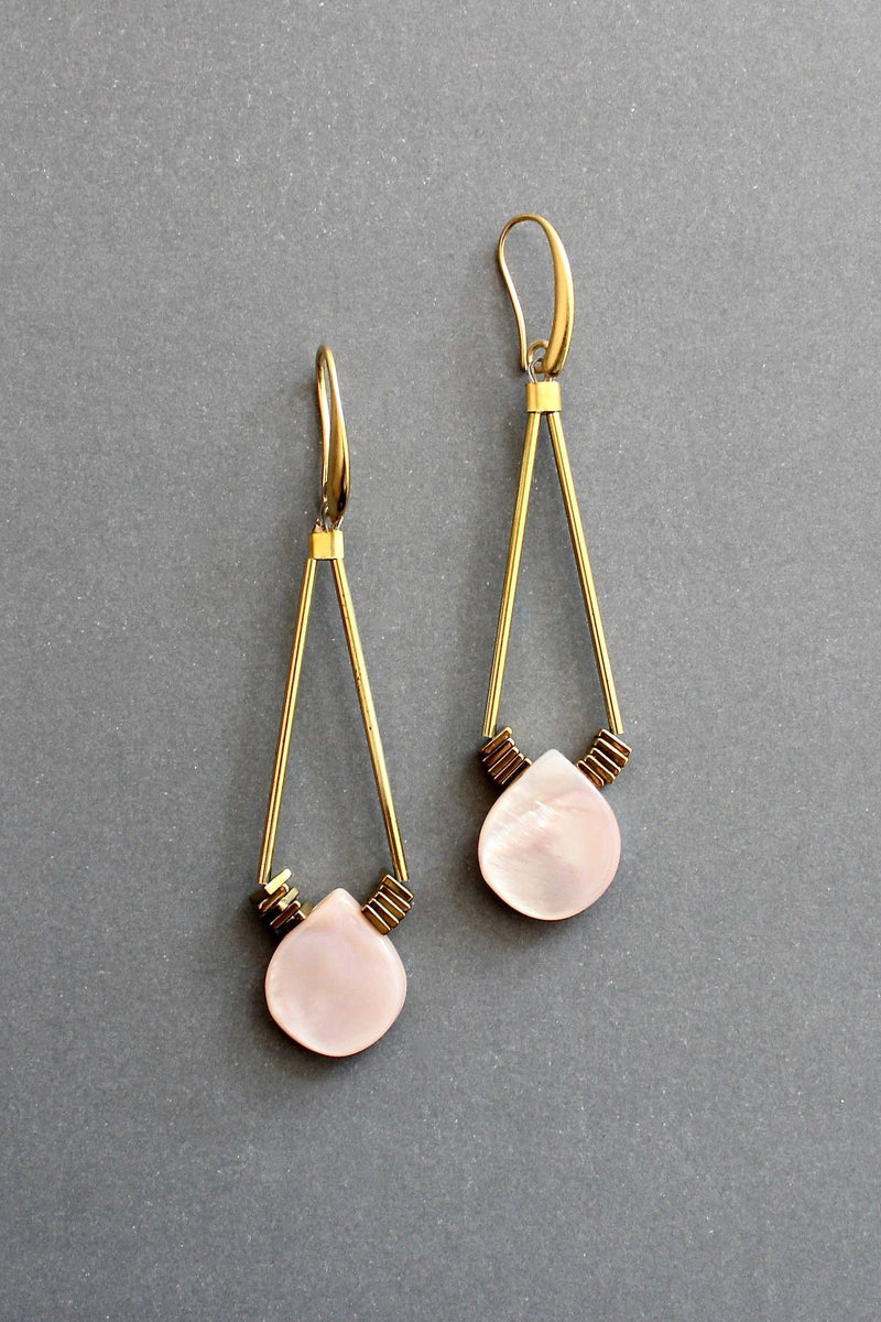 Mother-of-pearl and gold hematite earrings