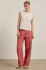 Red Washed Bandana Print Wide Leg Pants