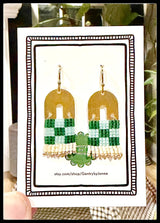 Glass Seed Bead Delica Earring Miyuki Fringe Checkerboard