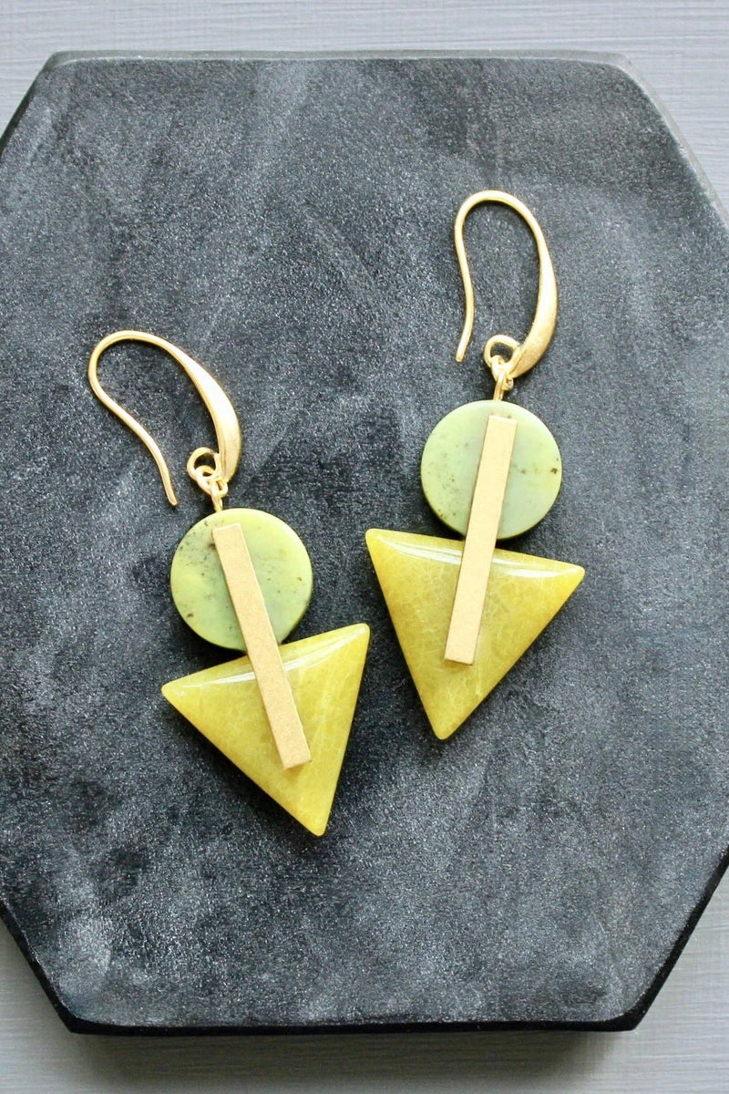 Green Jasper and Jade Geometric Earrings