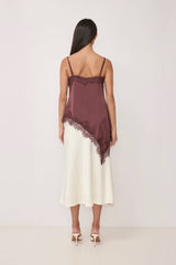 Plum Ella Top Asymmetrical Lace Satin Tank