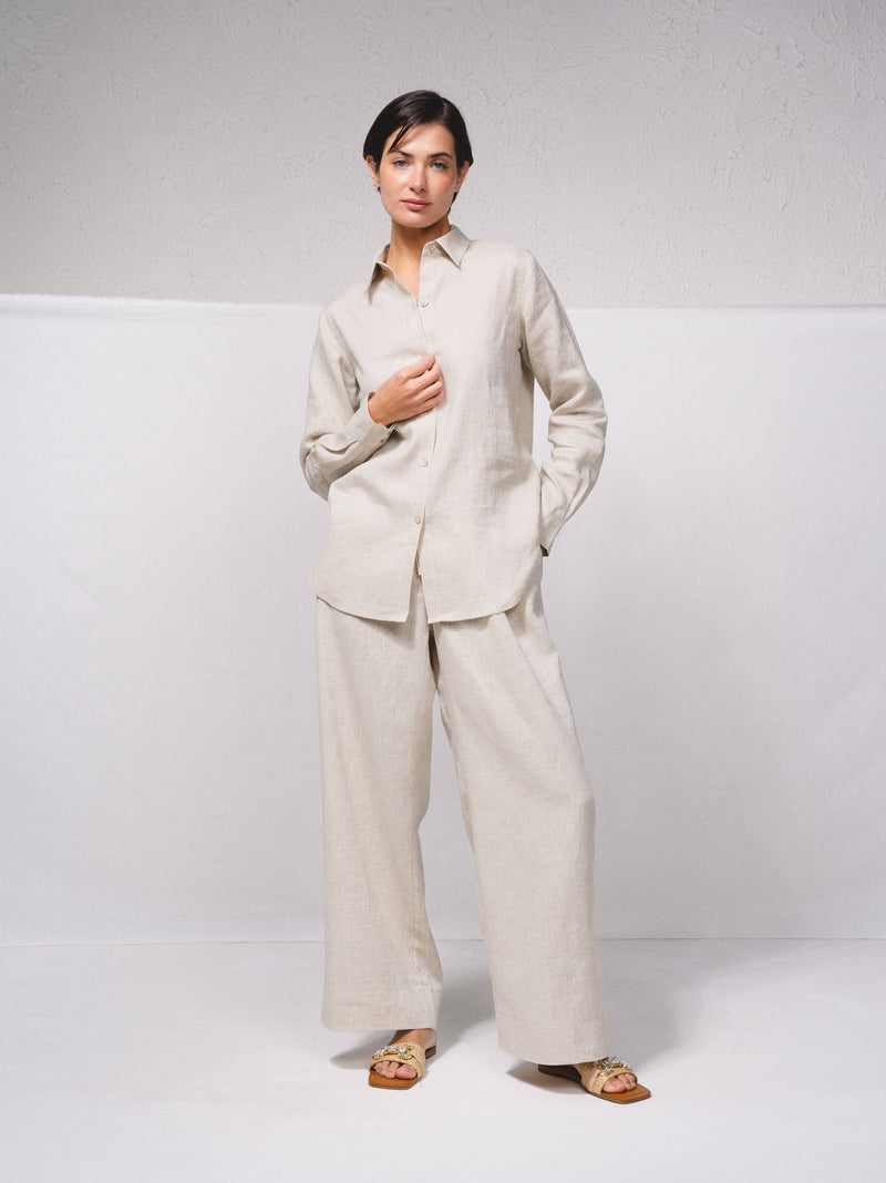 Beige Long sleeve linen shirt