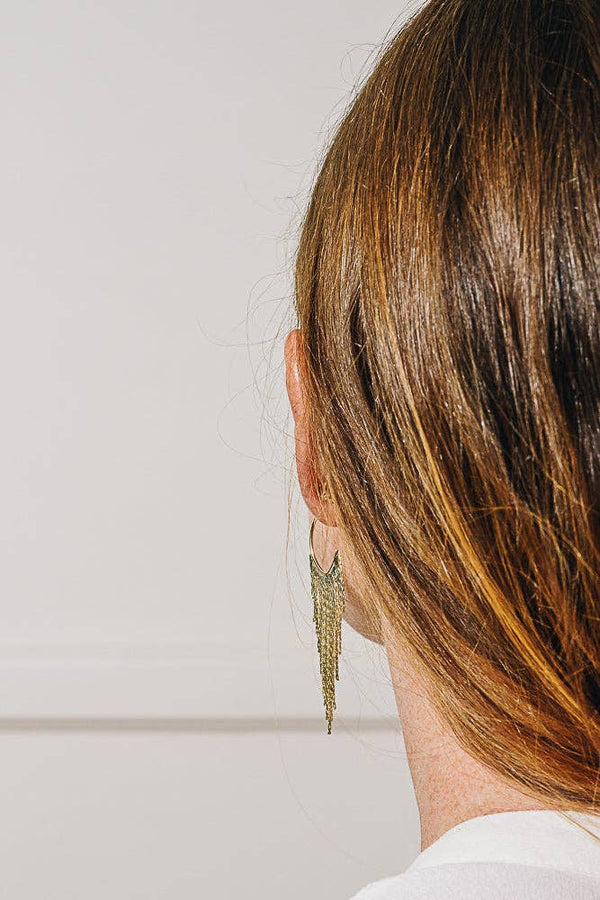 Signe Fringe Chain Hoop Earrings | 18K Gold Plating: Gold Plate