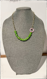 Paperclip Chain Necklace African Bone Bead Carabiner Green