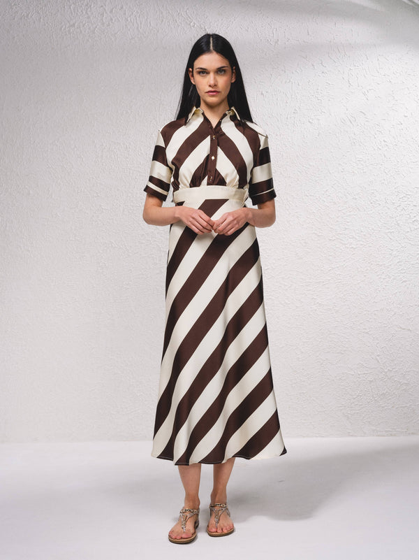 Brown Contrasting striped dress