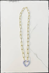 Gold Paperclip Chain Charm Necklace Pendant Carabiner Heart