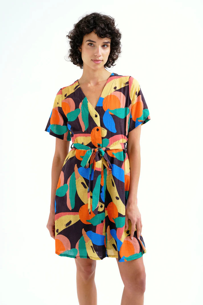 Conversational Multi Color Short Dress – April Blooms