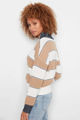 Long Sleeve Drop Shoulder Zipped Mock Neck Striped Sweater