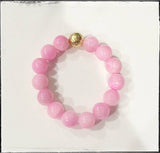 Gemstone Stone Beaded Stretch Bracelet Barbie Pink Jade: 6.5”