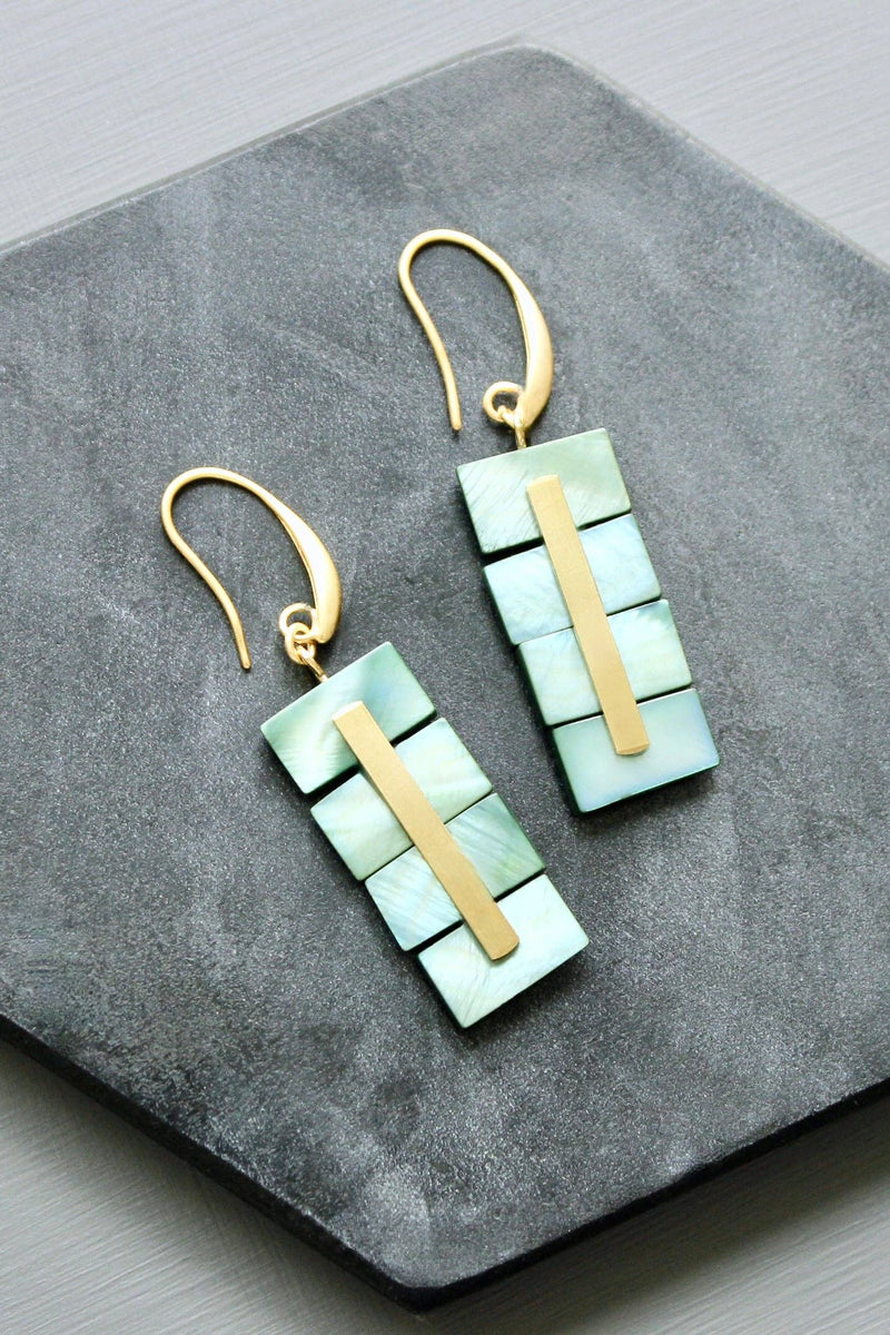 Green Shell Geometric Earrings