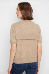 Short Sleeve Crew Neck Sweater With Combined Sleeves Detail