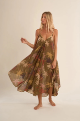 Khaki Print Flowy Dress