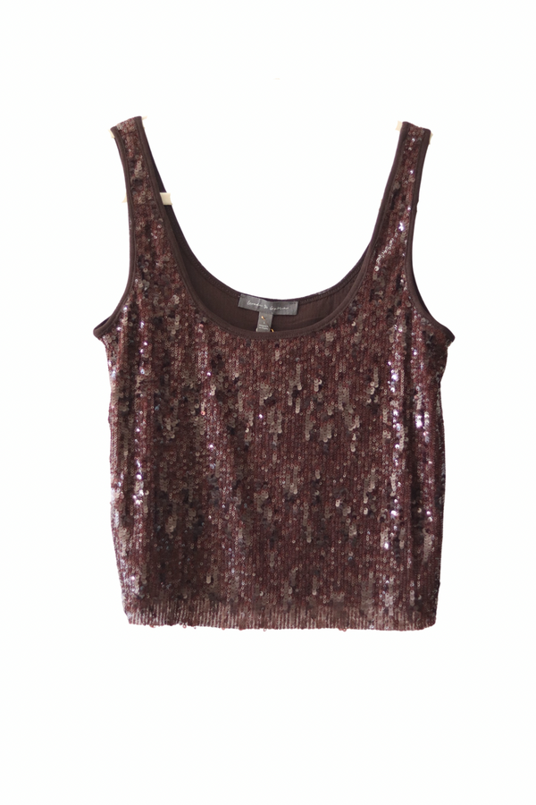 Dark Chocolate Round Neck Sequin Tank Top