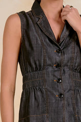 Black Wash Vest Cinched Waist
