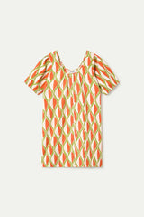 Geometric Green and Orange Dress