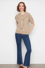 Short Sleeve Crew Neck Sweater With Combined Sleeves Detail