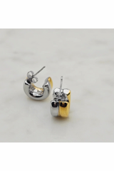 Two Tone Mini Huggie Earrings