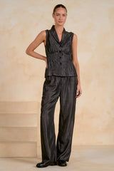 Black Wash Vest Cinched Waist