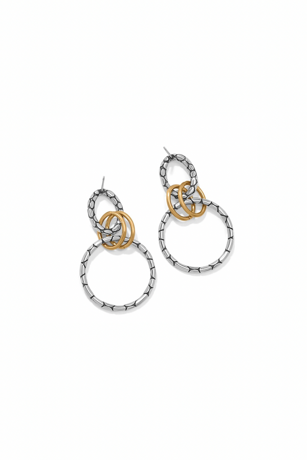 Pebble Link Two Tone Post Drop Earring