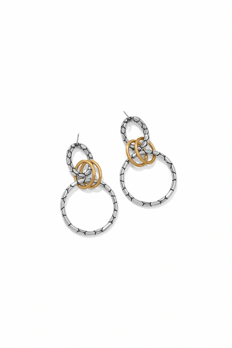 Pebble Link Two Tone Post Drop Earring