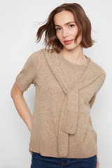 Short Sleeve Crew Neck Sweater With Combined Sleeves Detail