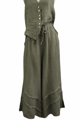 Olive Fringe Linen Pants