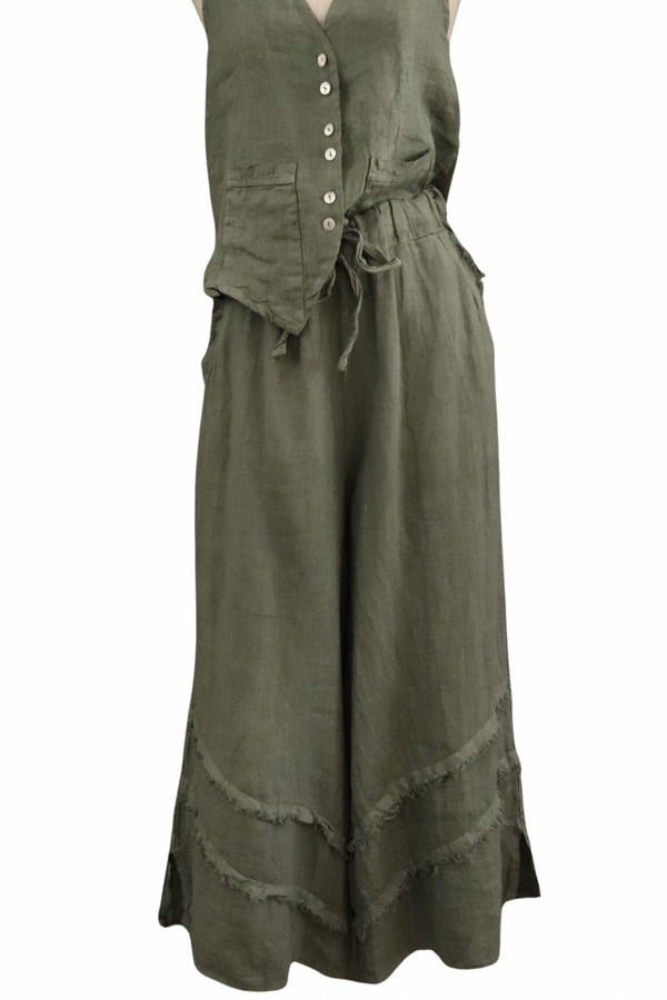Olive Fringe Linen Pants
