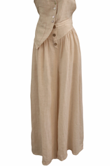 Beige Three Button Front Linen Pants
