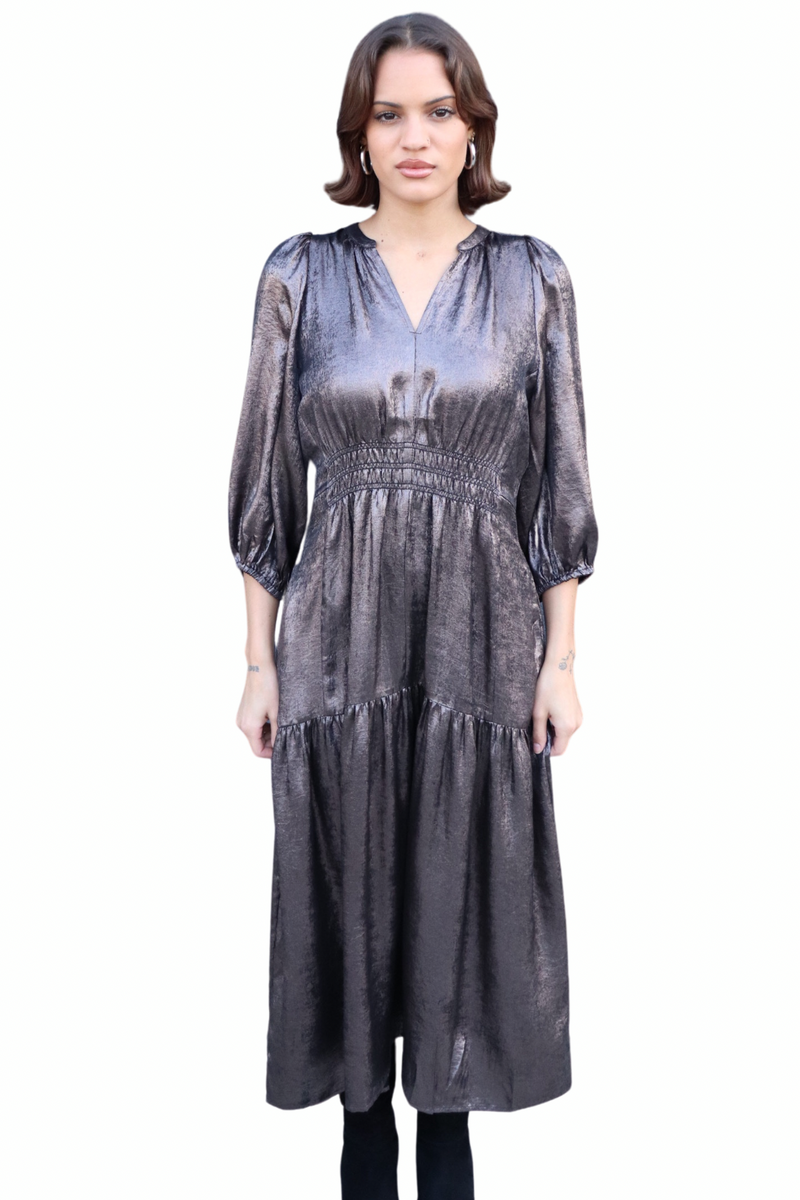 Espresso Metallic 3/4 Sleeve Holiday Dress April Blooms Espresso Metallic 3/4 Sleeve Holiday Dress April Blooms